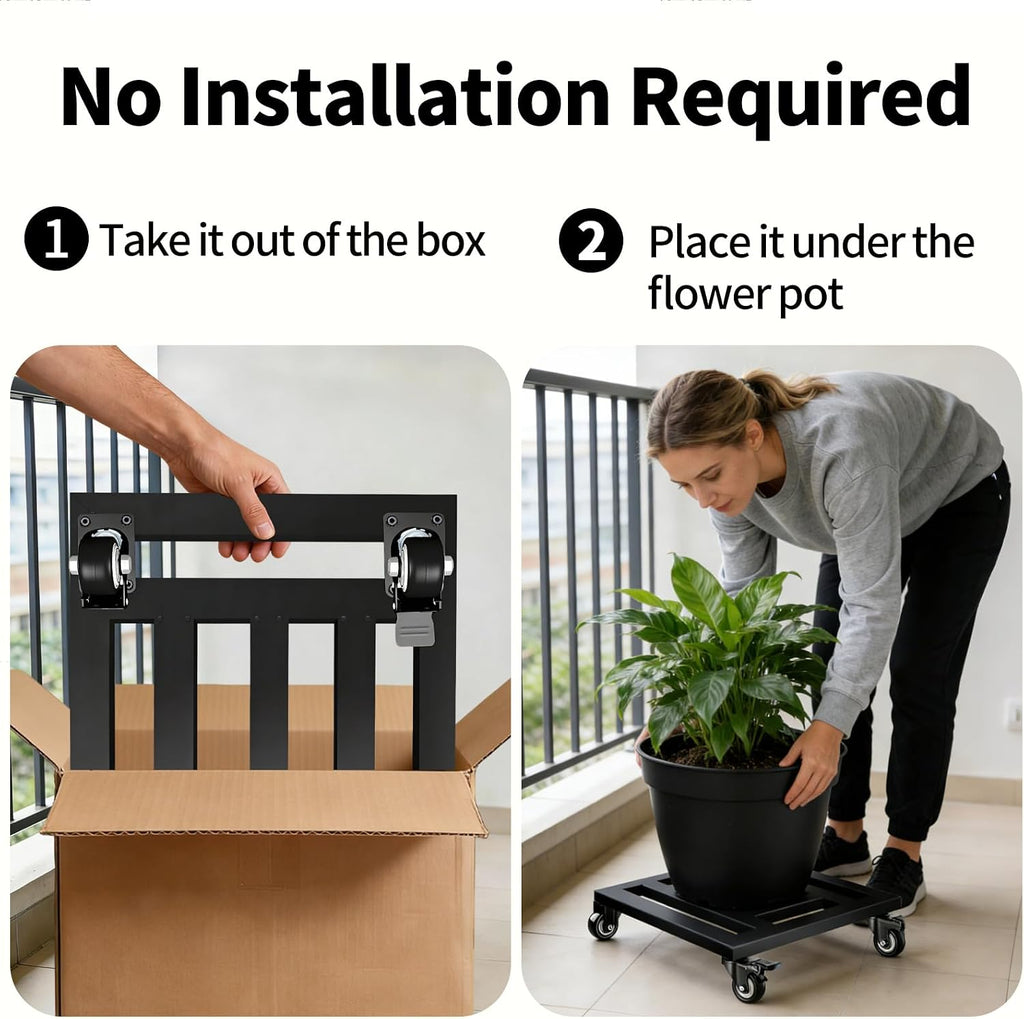 Plant Caddy with Wheels, 16'' Heavy Duty Large Metal Rolling Plant Stand | Square Plant Dolly with Lockable Caster