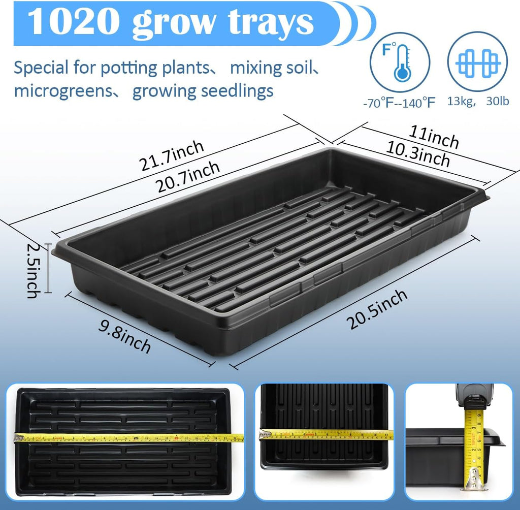 10-Pack Heavy-Duty 1020 Seed Trays No Holes, Thick Plastic Plant Flats | Reusable Growing Trays for Seed Starting