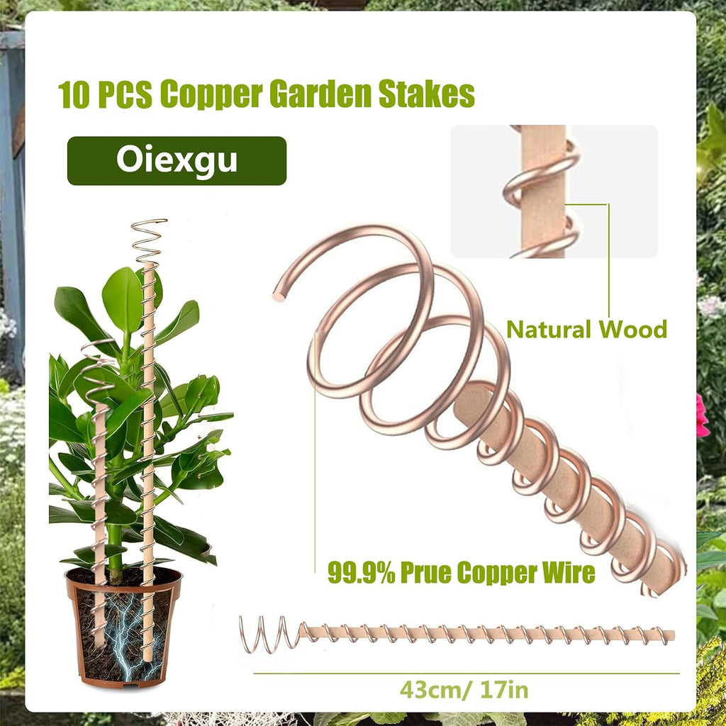 17" Electroculture Plant Stakes, 10 Pack Long Available Copper Garden Stake, Electroculture Copper Coil Wire Antennas