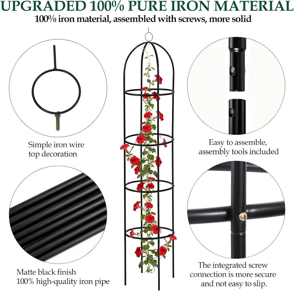 Wellsign 6.6ft 100% Metal Obelisk Trellis for Climbing Plants Outdoor | 2Pack Garden Tower Trellis Potted Plant Support