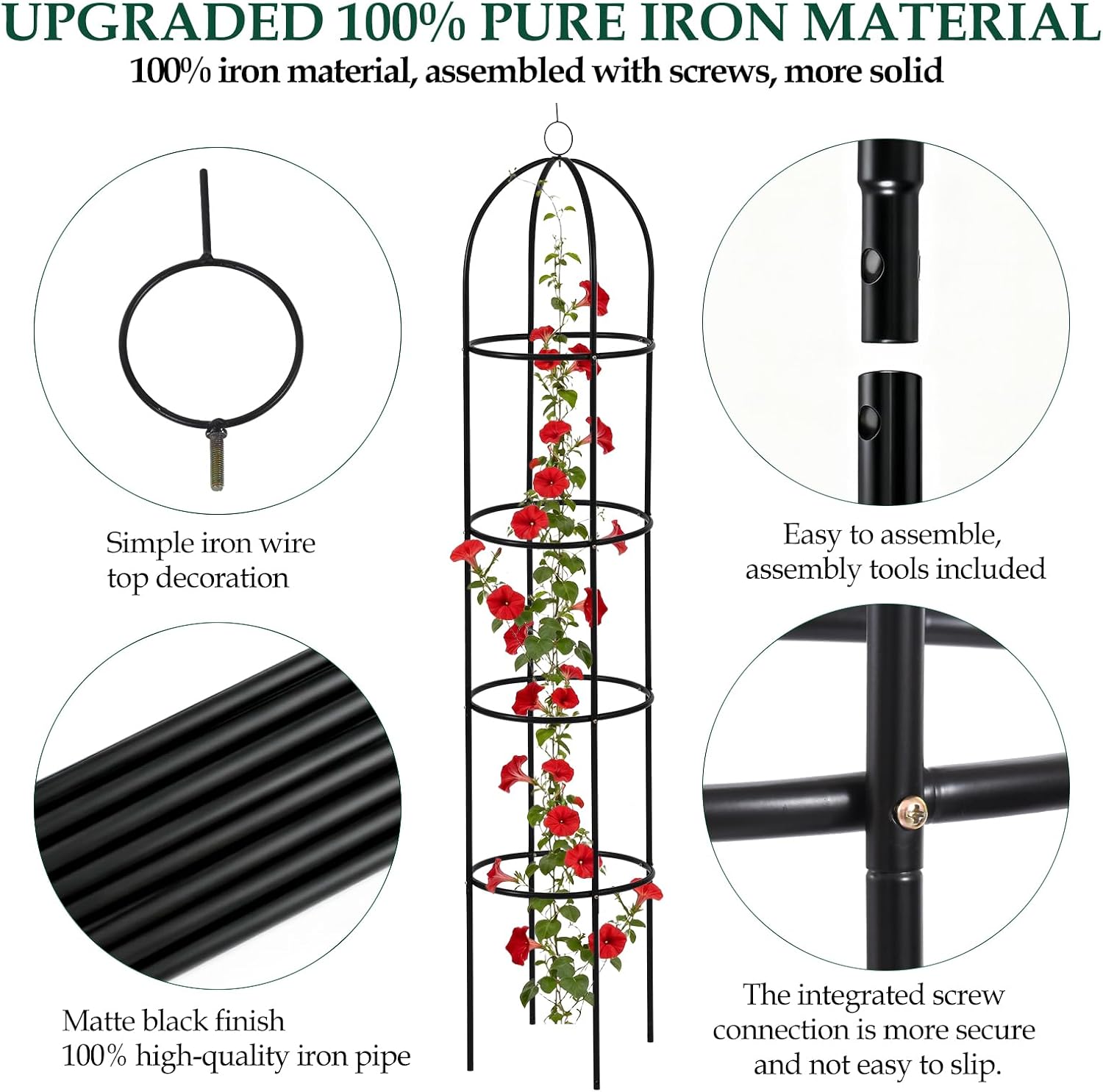Wellsign 6.6ft 100% Metal Obelisk Trellis for Climbing Plants Outdoor | 2Pack Garden Tower Trellis Potted Plant Support
