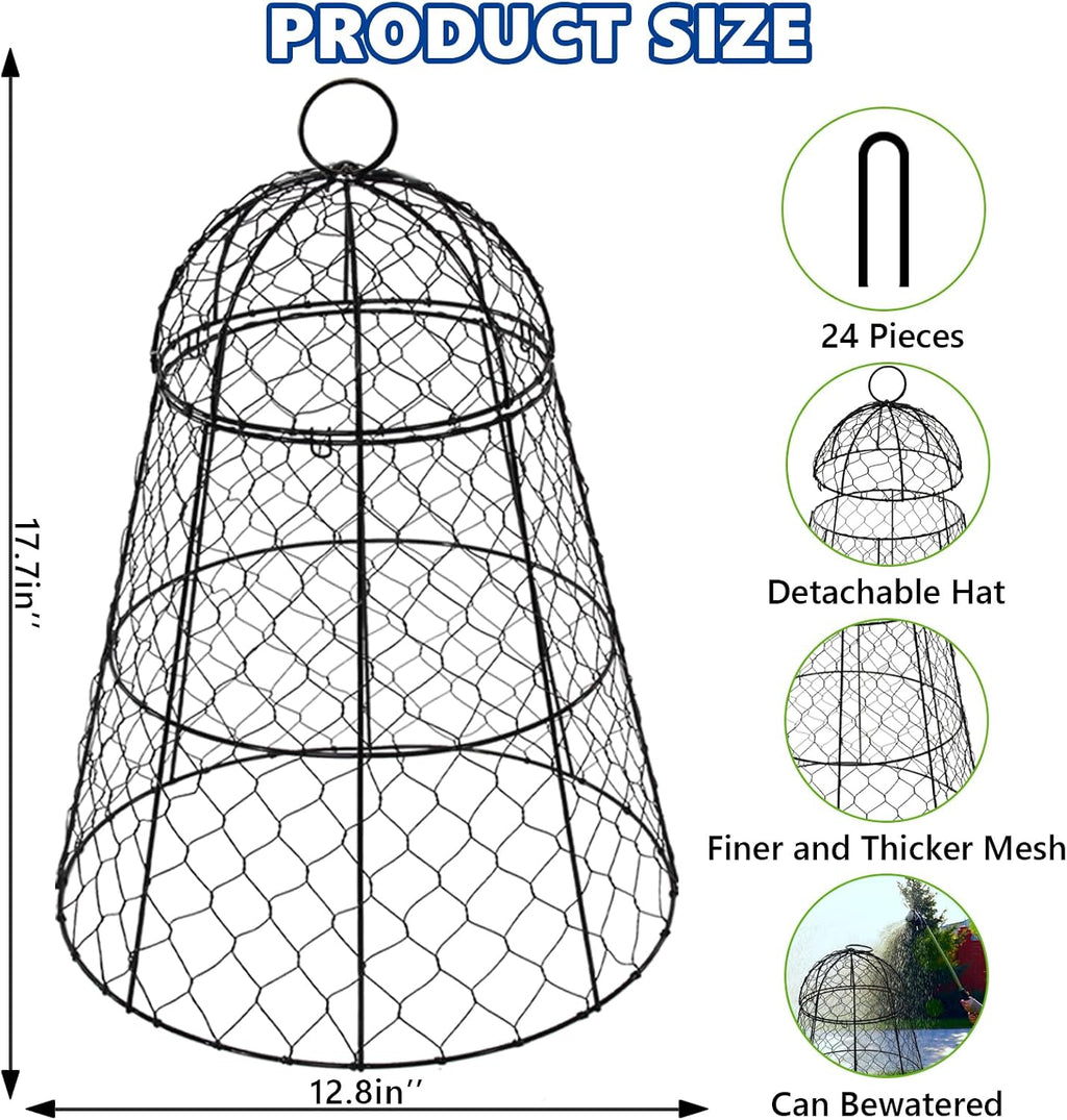 Garden Cloches for Plants - Set of 6 Chicken Wire Plant Cages and Plant Protectors from Animals, 17.7" H x 12.8" D