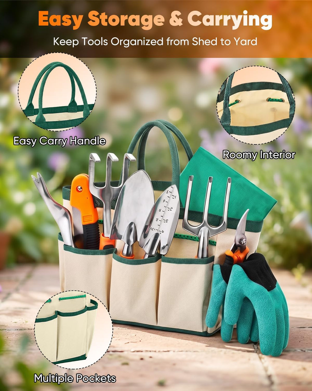 Garden Tool Set Gardening Tools - Heavy Duty Aluminum Tool Kit with Non-Slip Handle, Gardening Gloves and Tool Bag for