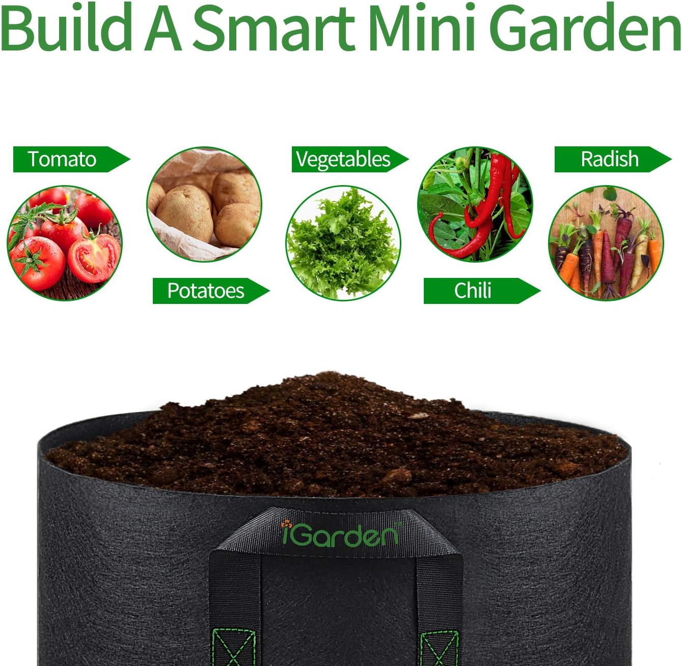 iGarden Grow Bags Tall, 7 Gallon Grow Pots 6 Pack with Handles | Heavy Duty 280G Thickened Nonwoven Fabric Plant Bag