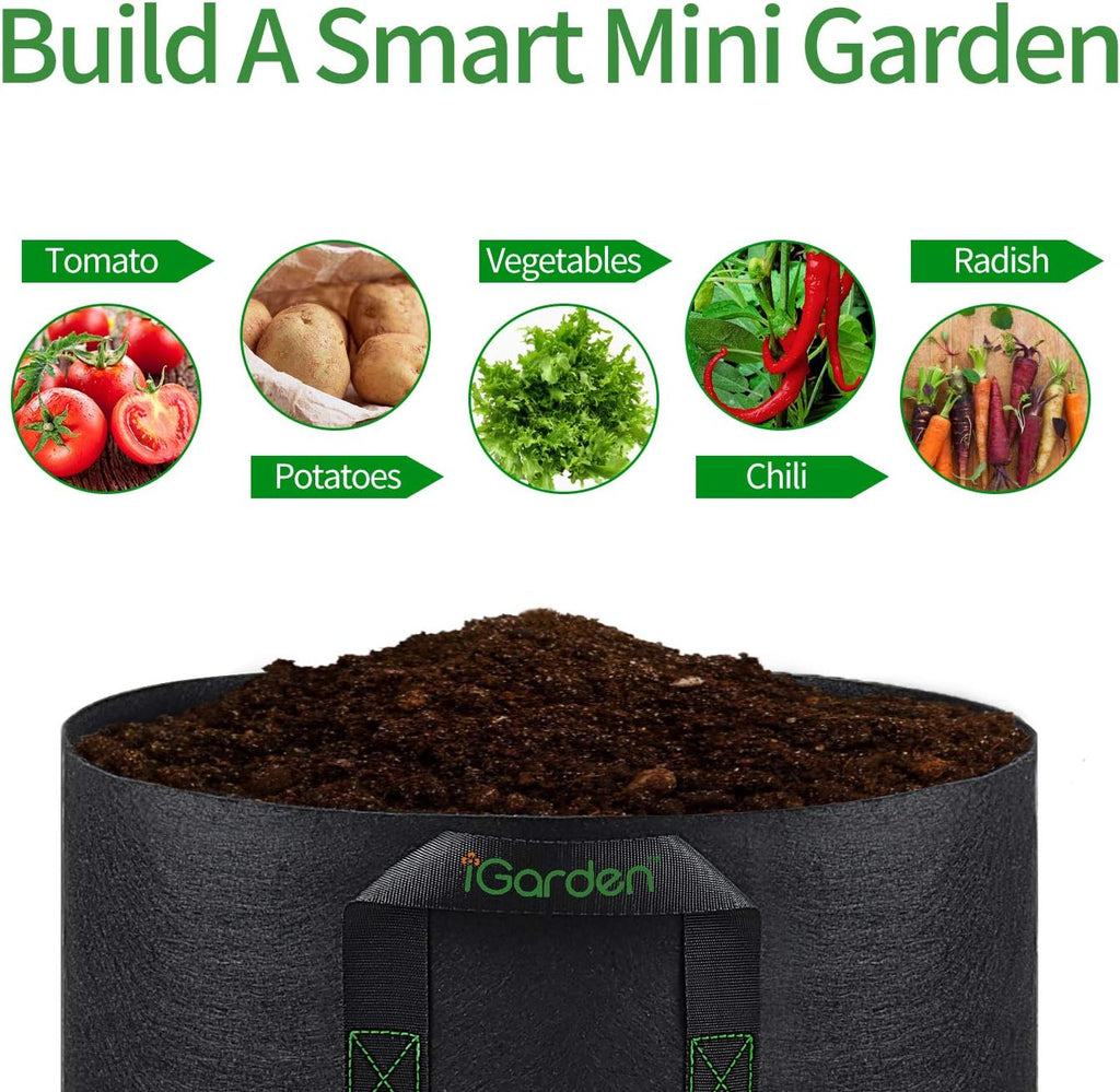 iGarden Grow Bags Tall, 10 Gallon Grow Pots 6 Pack with Handles, Heavy Duty 320G Thickened Nonwoven Fabric Plant Bag
