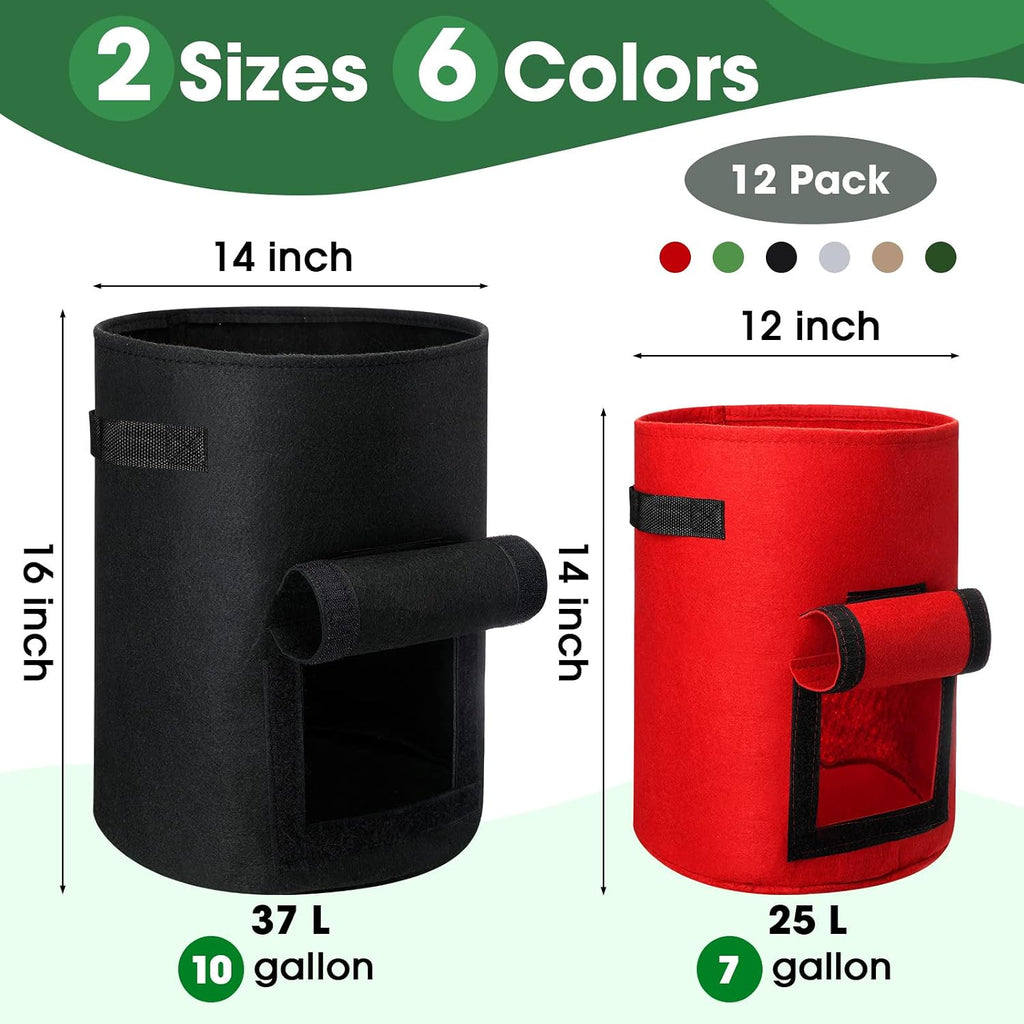 12 Pack Potato Grow Bags 10 Gallon 7 Gallon Garden Planting Bag with Flap Vegetable Grow with Handles and Harvest