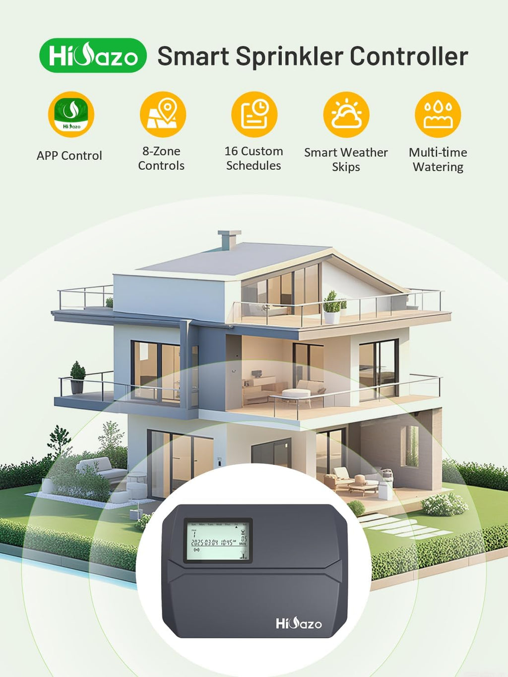 Indoor Smart Sprinklers Controller WiFi, Irrigation Controller Easy Use App Enabled, 8 Zone + 16 Plans, Save Water Auto
