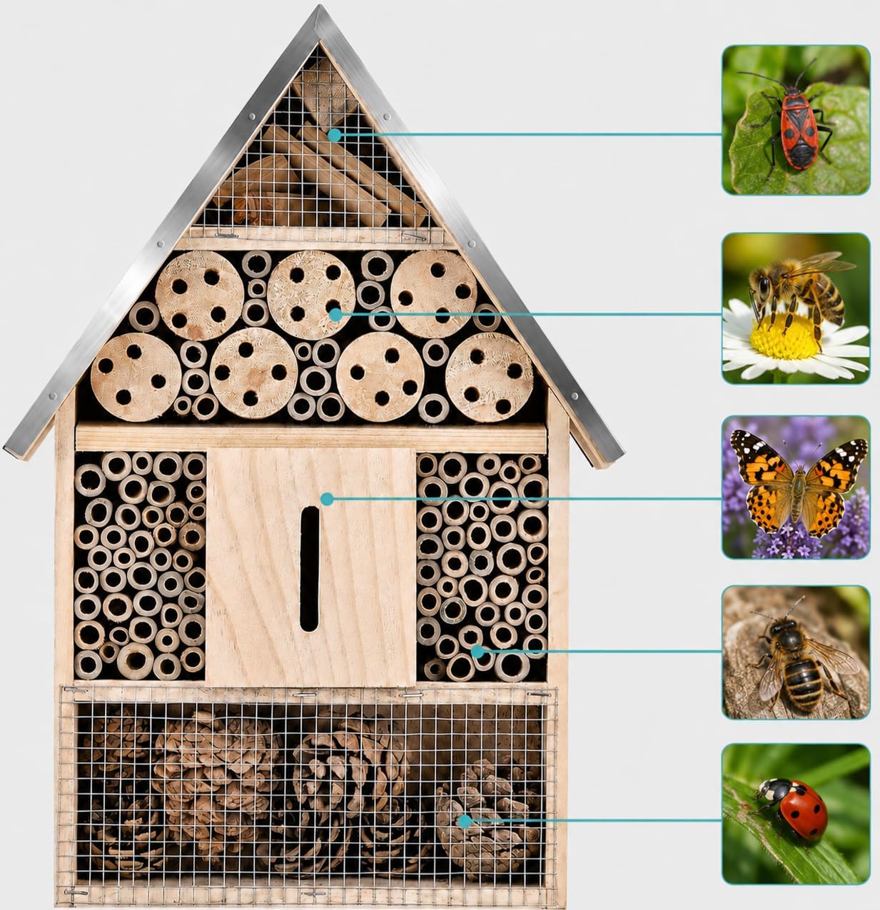 Wooden Mason Insect Bee Butterfly House,Insect Hotel,an Outdoor Hanging Bamboo Habitat for Bee Butterfly Ladybugs
