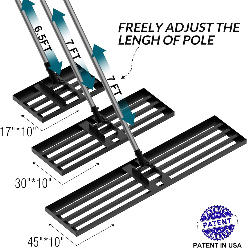 Walensee Lawn Leveling Rake, Reinforced Leveler with 6.5FT Steel Handle | 17X10 Inch Steel Head, Topdressing Spreader