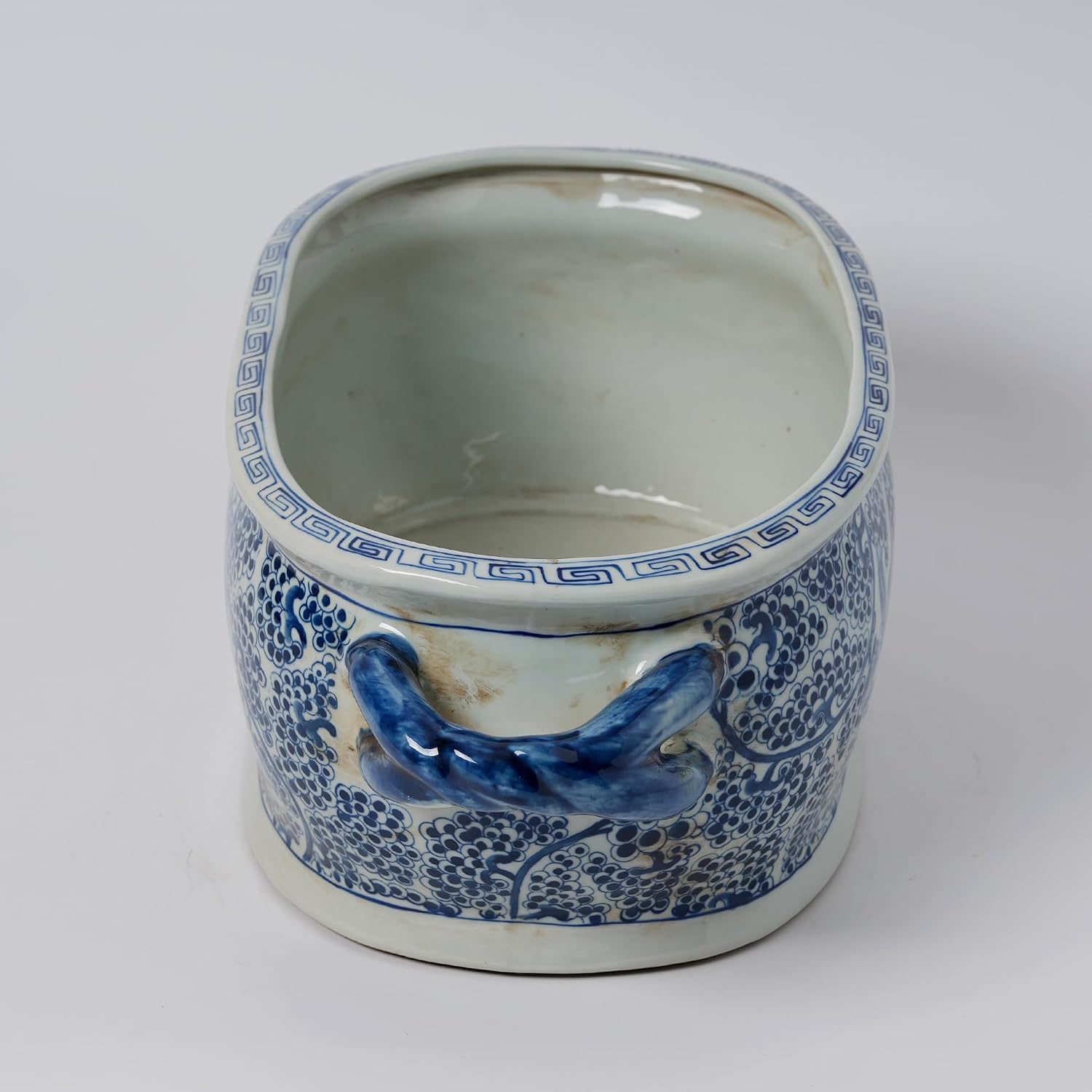 JINDEZHEN Vintage Blue and White Flower & Birds Porcelain Footbath Planter Chinoiserie Scenery Motif Ceramic Flower Pot