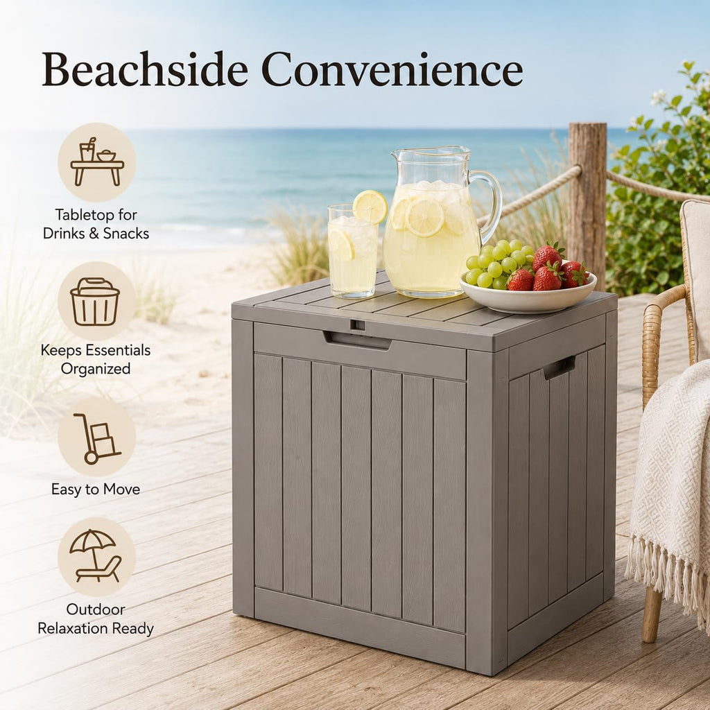 Resin Deck Box Waterproof Outdoor indoor Storage Box 36 Gallon | Patio Furniture Side Table for Pool and Garden