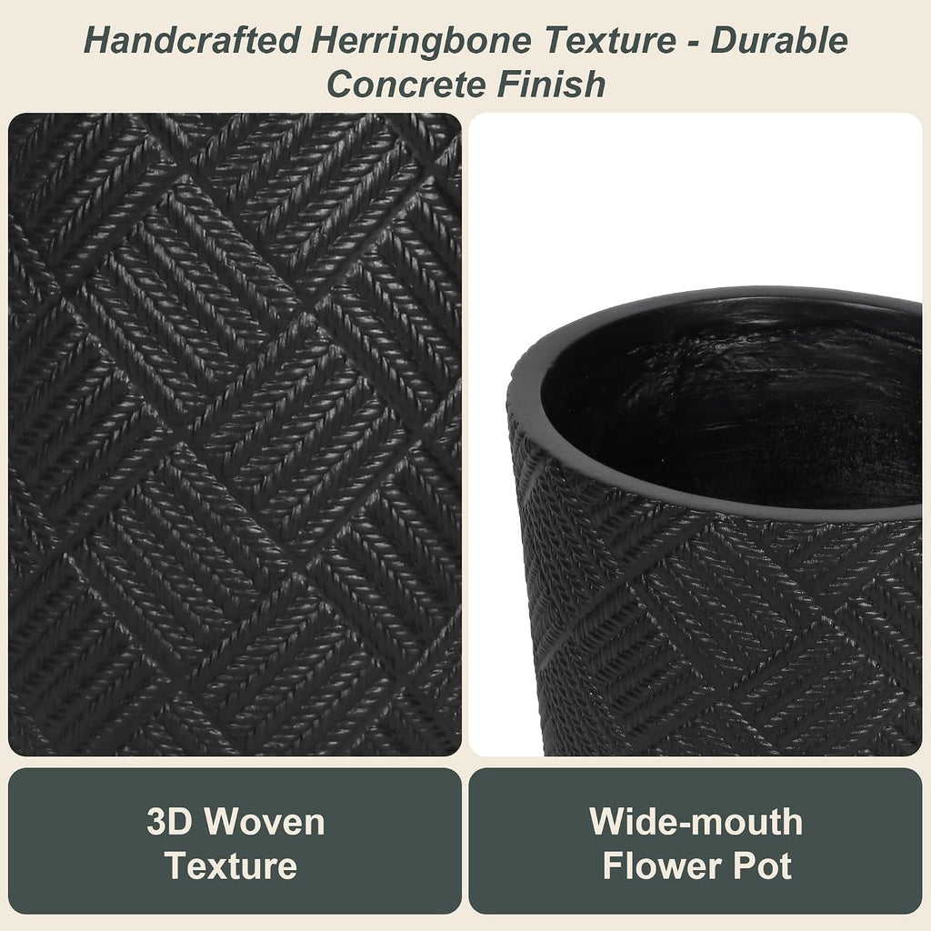 Oakrain 17.7" Tall Planter for Indoor Plants, Black Large Floor Planter | Flower Pot with Handcrafted Herringbone
