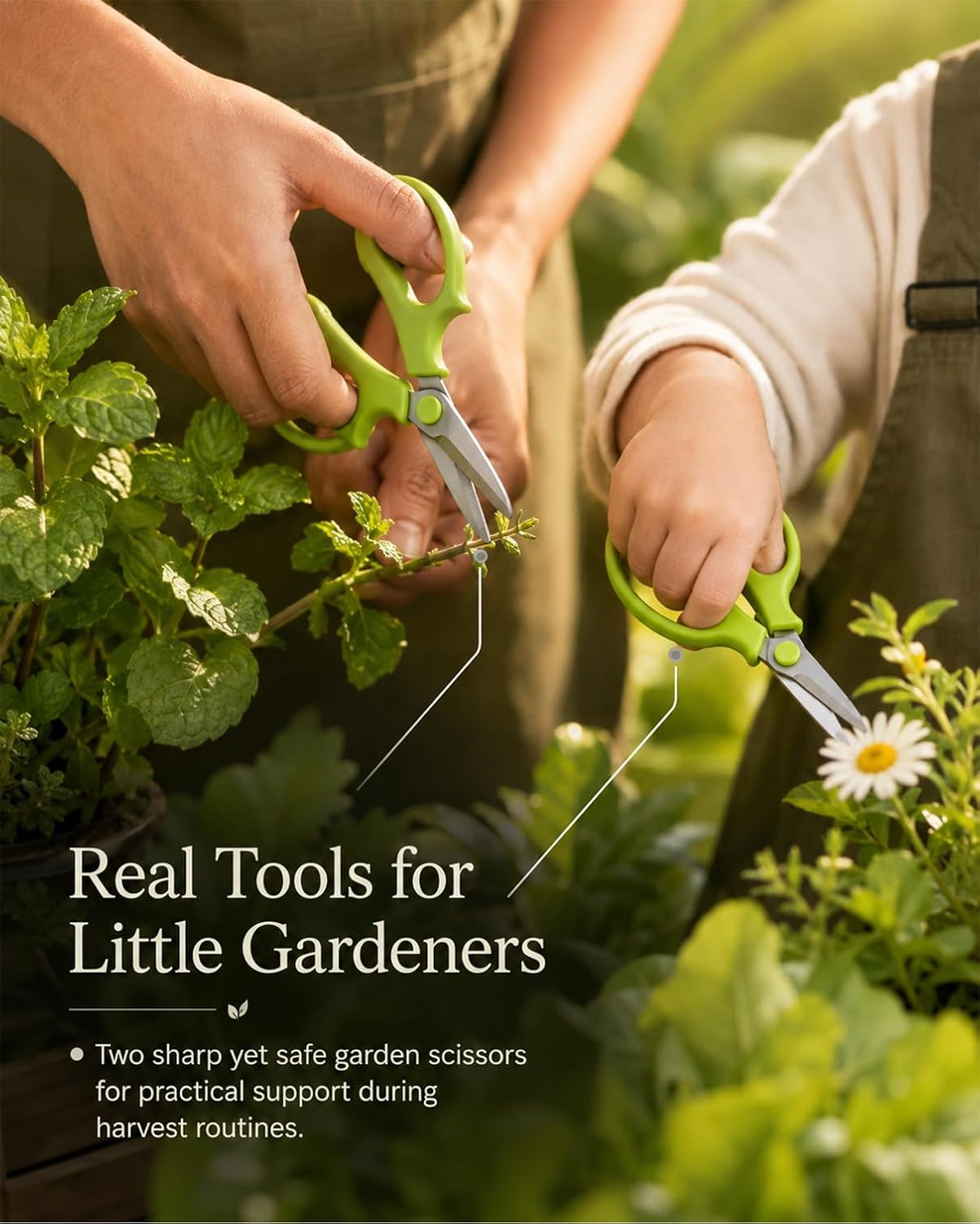 Garden Baskets for Gathering Vegetables Family Harvest Set | Adult and child aprons, collapsible picking baskets, and