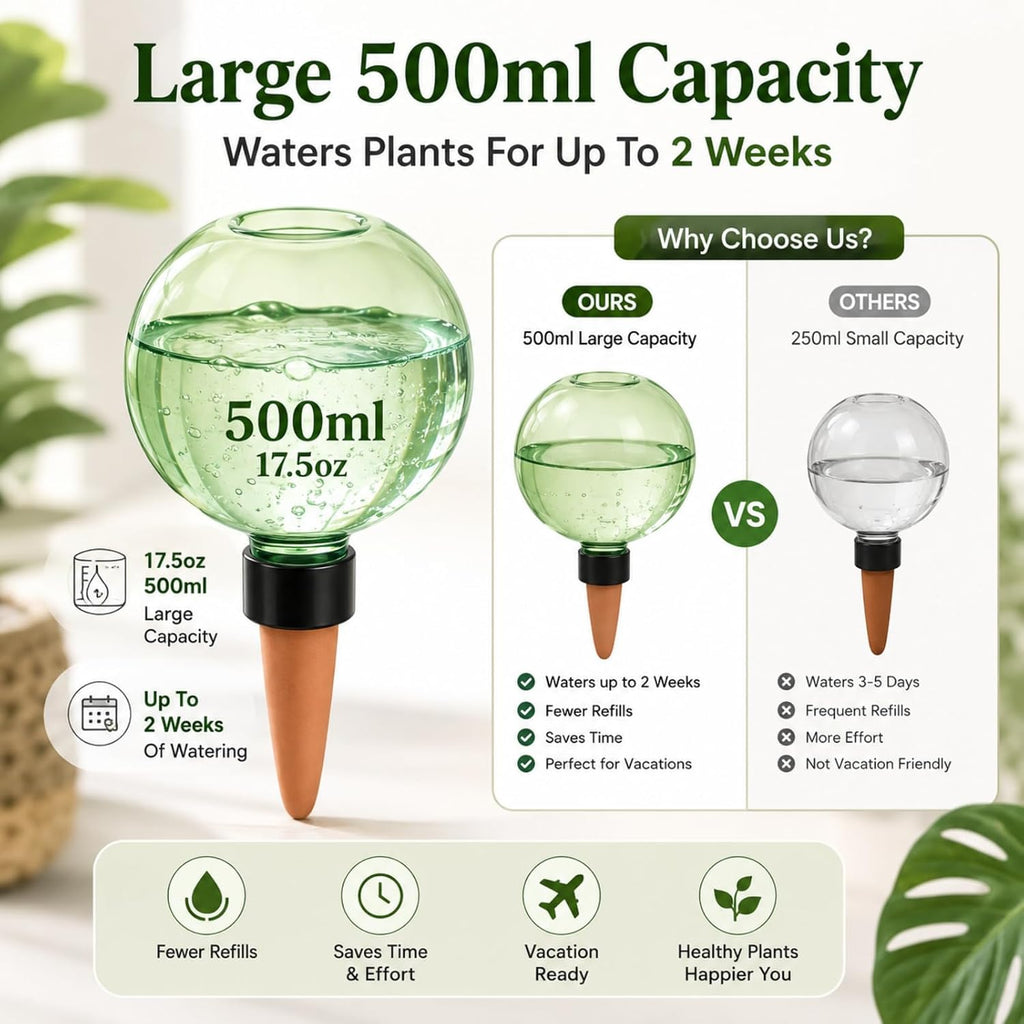 Large Plant Watering Ball 17.6 oz- Top-Fill-Self Water Planter Indoor/Outdoor Plastic Slow-Release Water Ball