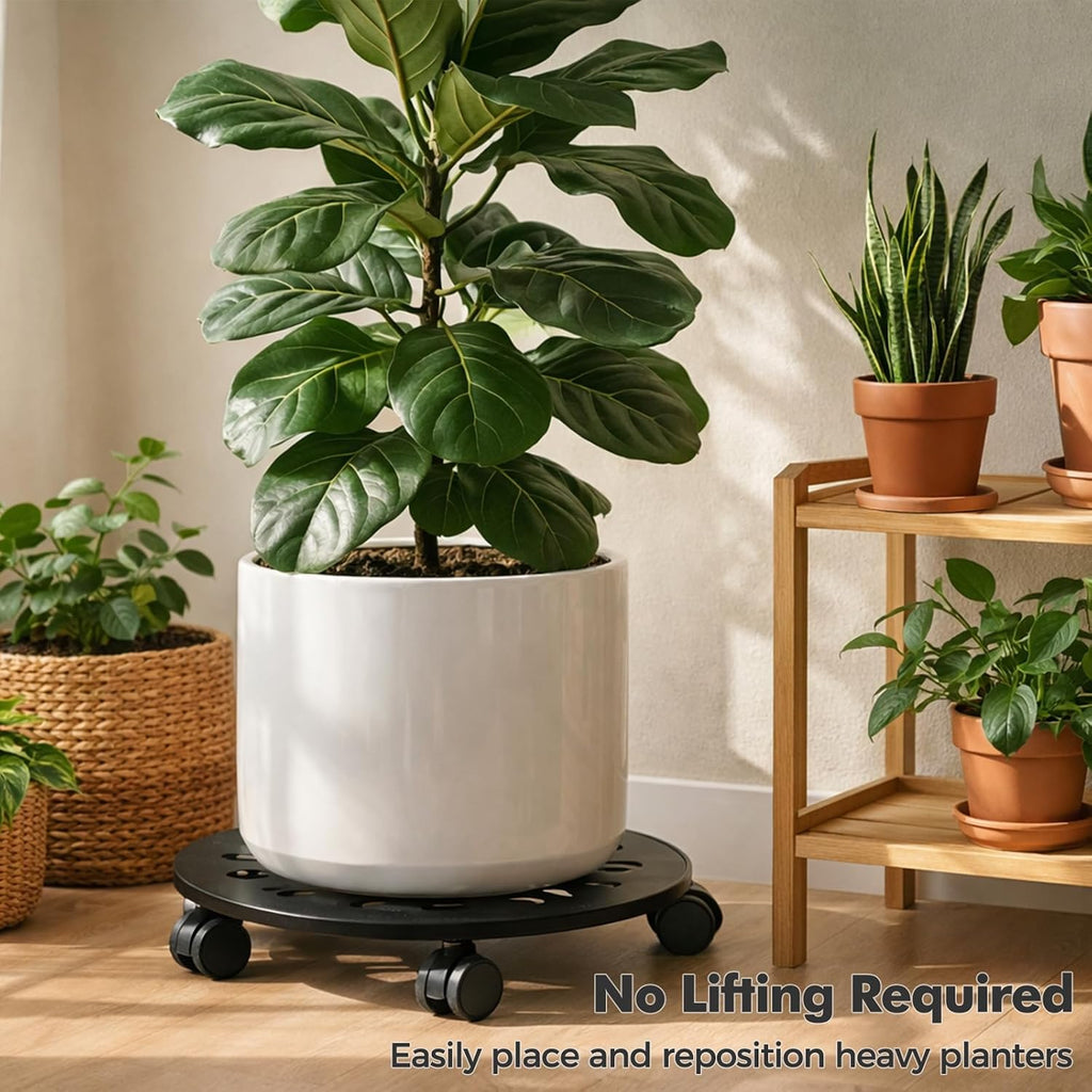 12 Inch Plant Caddy with Wheels, 3 Pack Rolling Plant Stand Rollers with Casters Metal Plant Dolly with Wheels Heavy