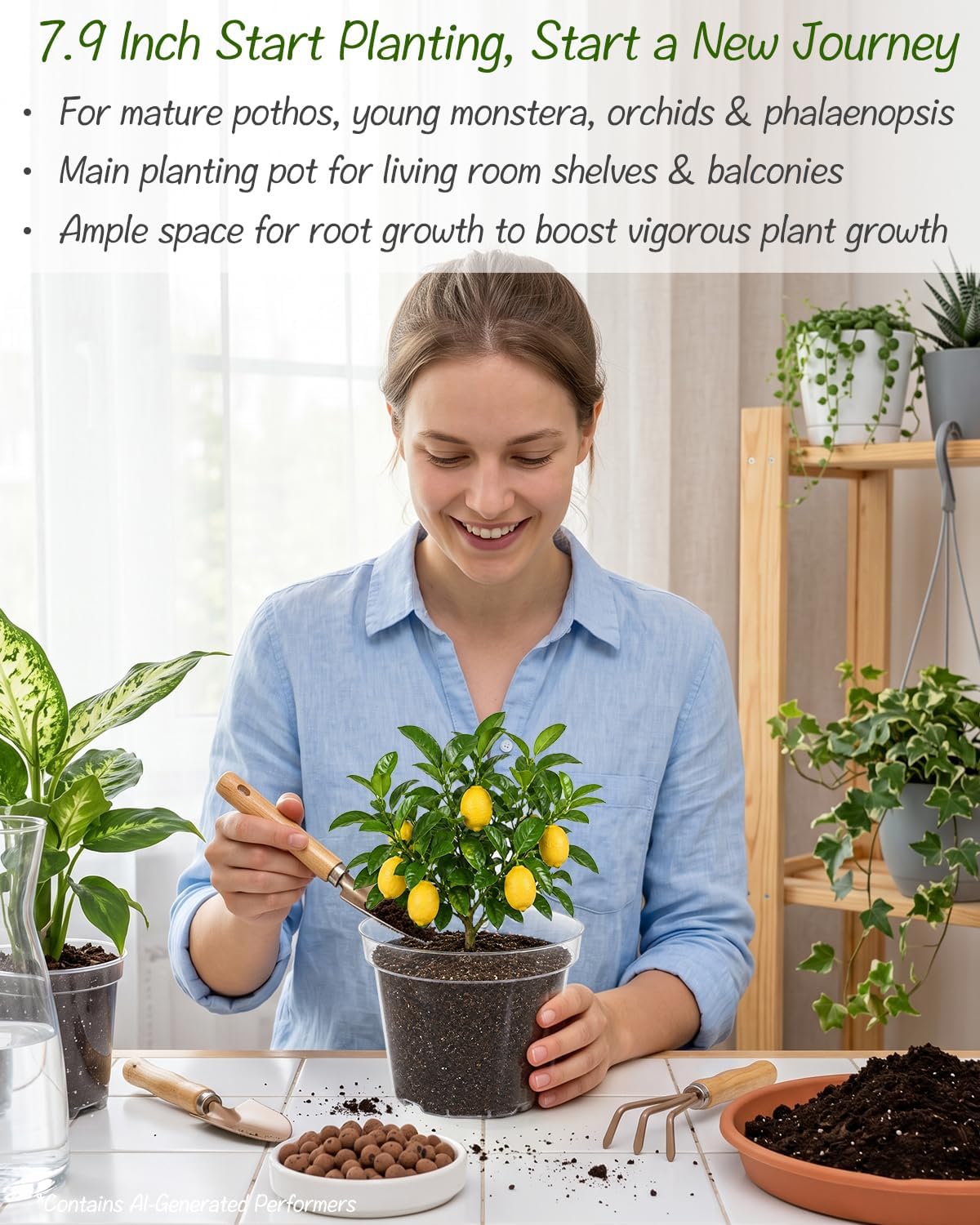 16 Pack 4/6/7.9/9.8 inch Clear Nursery Pots with Drainage Holes | Thickened UV Resistant Plastic Pots, Comes with Plant