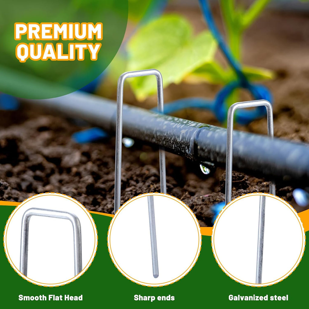 6 Inch Galvanized Landscape Staples, 200 Pack 10 Gauge Garden Stakes Plant, Hot-dip U-Shaped Tent Stakes Cover Stakes
