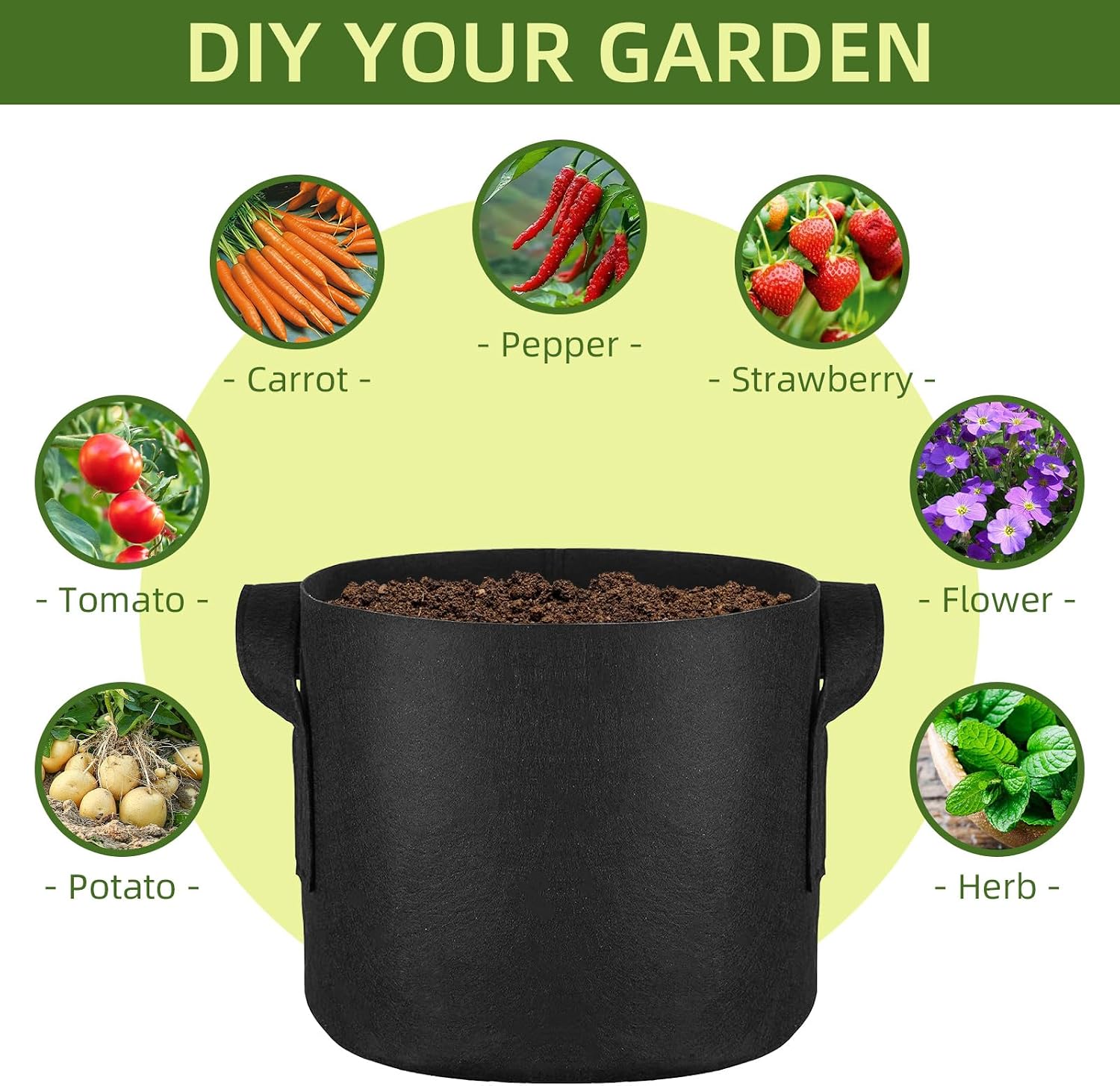48 Pack 10 Gallon Vegetable/Flower/Plant Grow Bags, Heavy Duty Thickened Nonwoven Plant Fabric Pots Aeration Fabric
