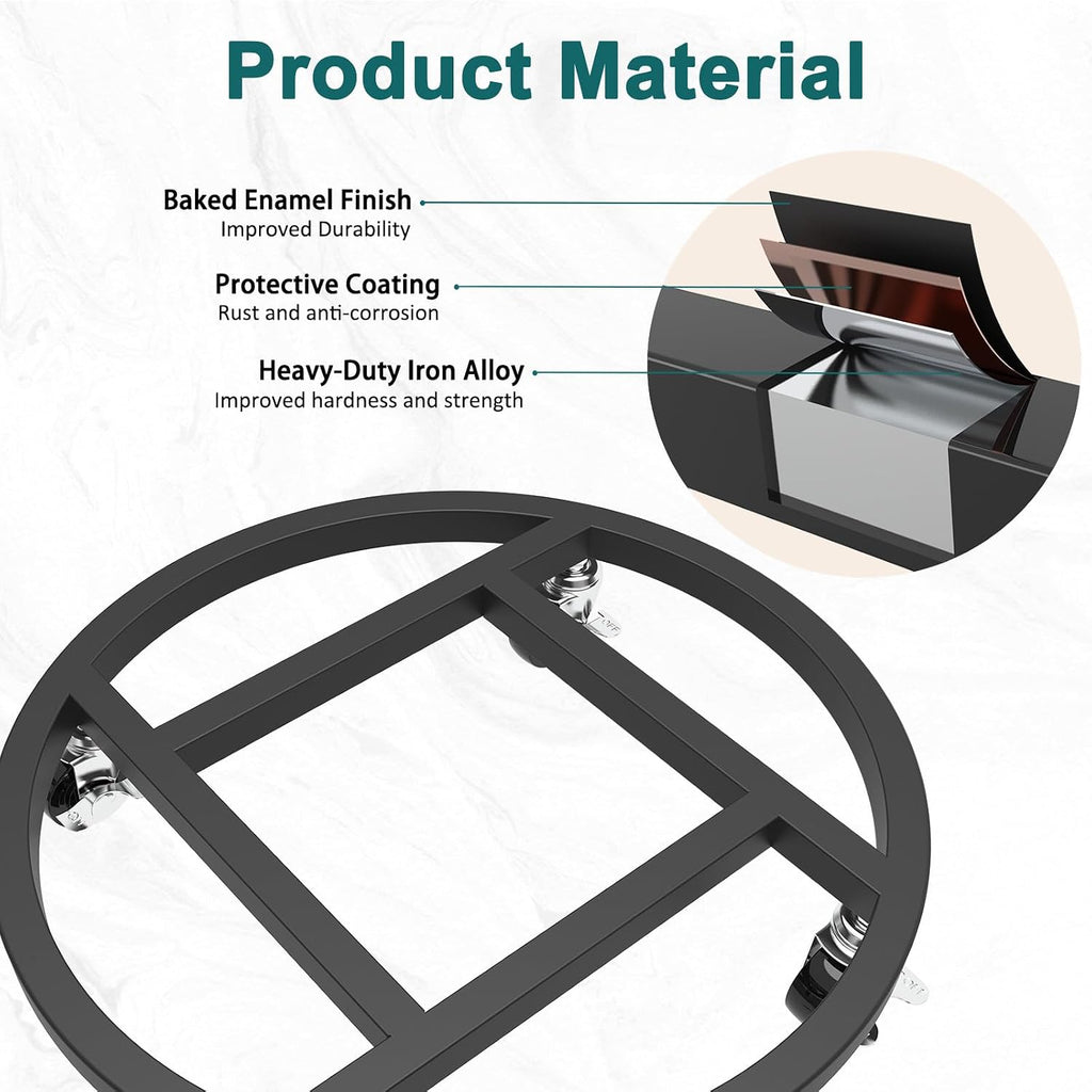 13" Metal Plant Caddy with Wheels, 2 Pack Rolling Plant Stand | Heavy Duty Plant Rollers with 360 Degree Lockable