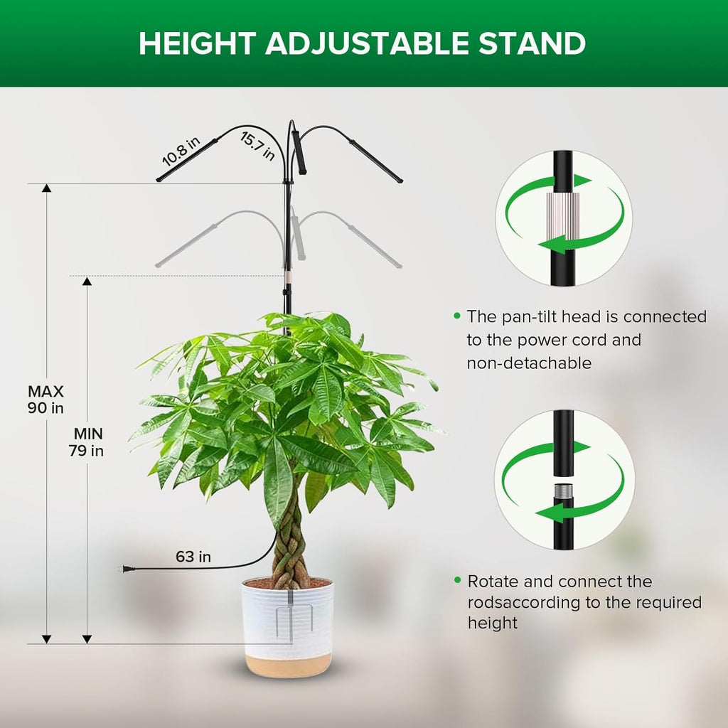 SANSI Grow Light for Indoor Plants, LED Plant Lights for Indoor Growing | 3 Head Full Spectrum 79"-90" Height