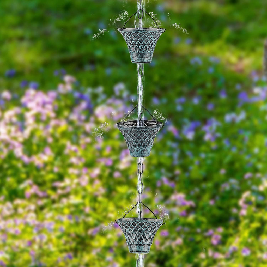 Tfro & Cile Rain Chain Gutter Downspout Catcher Outside Water Diverter Decorative Garden Rain Cups Chime Home Decor - 8