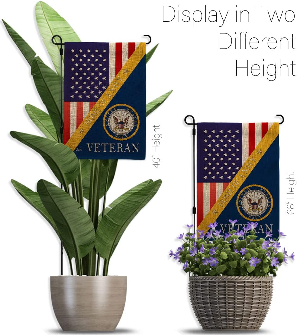 Home of Navy Burlap Garden Flag - Set with Stand Armed Forces USN Seabee United State American Military Veteran Retire
