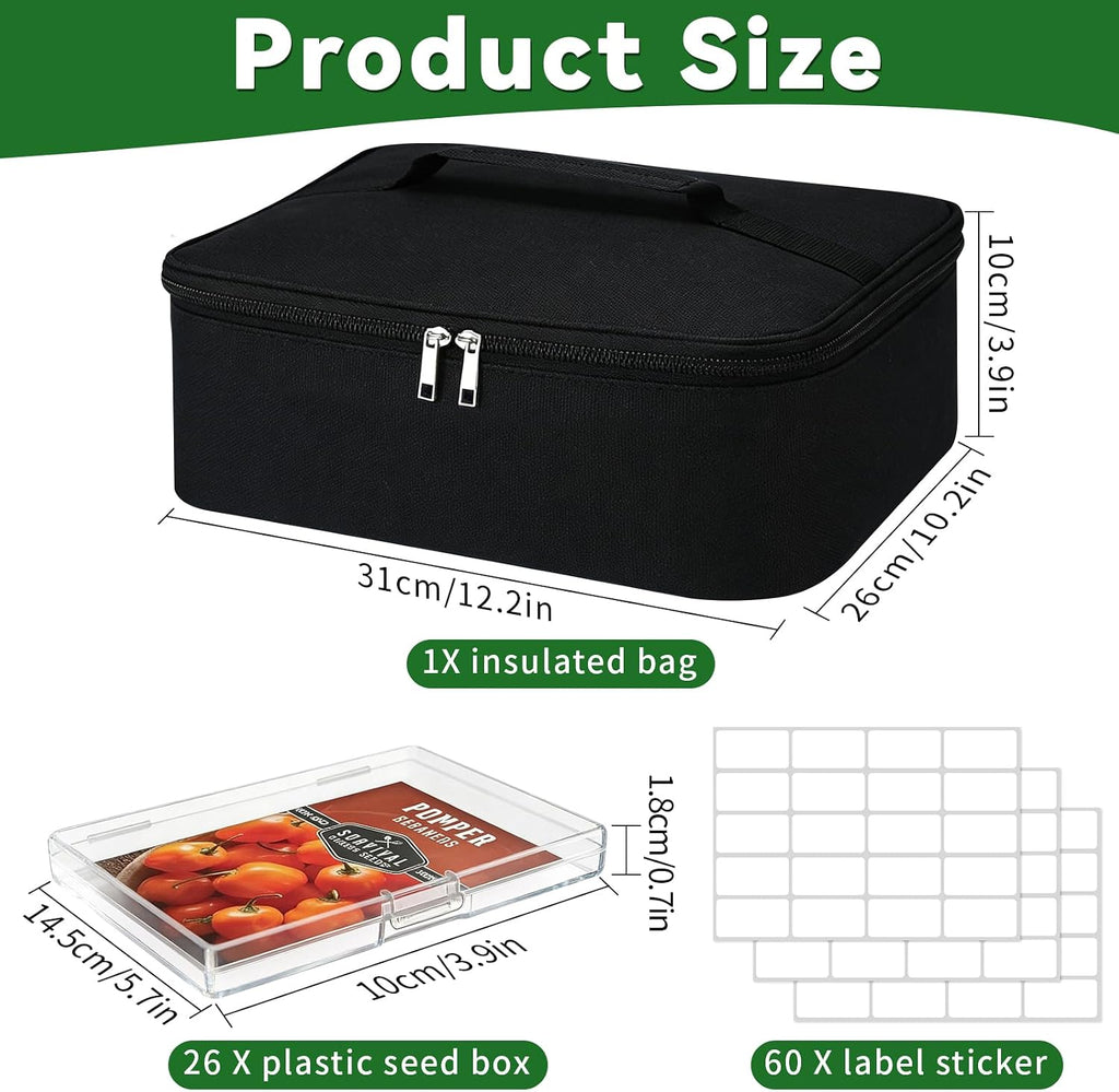 26 Slots Seed Storage Organizer Box, Reusable Oxford Cloth Seeds Storage Container, Holds 80-200 Envelopes, Garden Seed