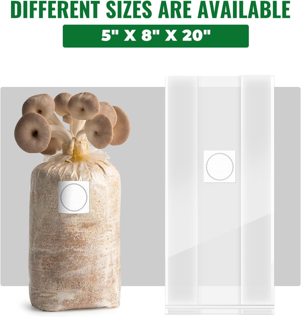 20 Packs 6 Mil Mushroom Grow Bags with Self Healing Injection Port, Thick Spawn Bags 5" X 8" X 20" with 0.2 Micron