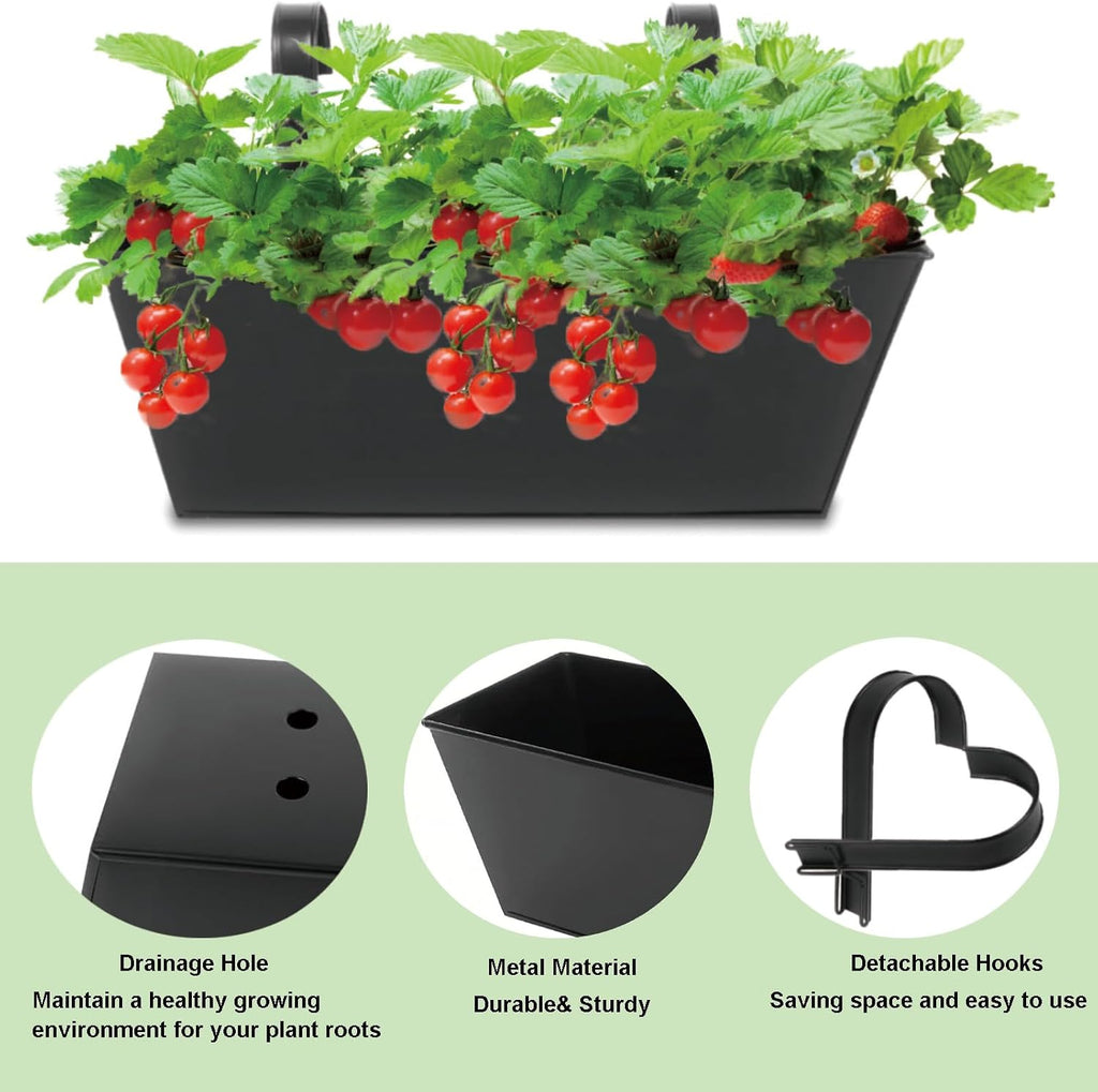 3 Pcs Large Hanging Flower Pots for Railing Or Fence 16 Inch Railing Planter Box for Any Balcony, Porch or Deck