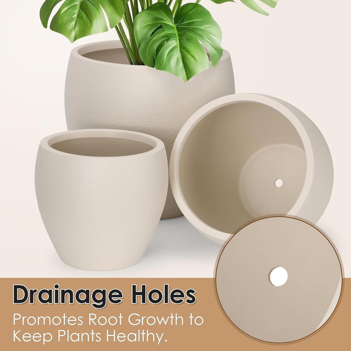 YNNICO Plant Pots 17.5/14.8/12.2 inch Set of 3, Flower Pots with Drainage Holes, Large Planters for Indoor Outdoor