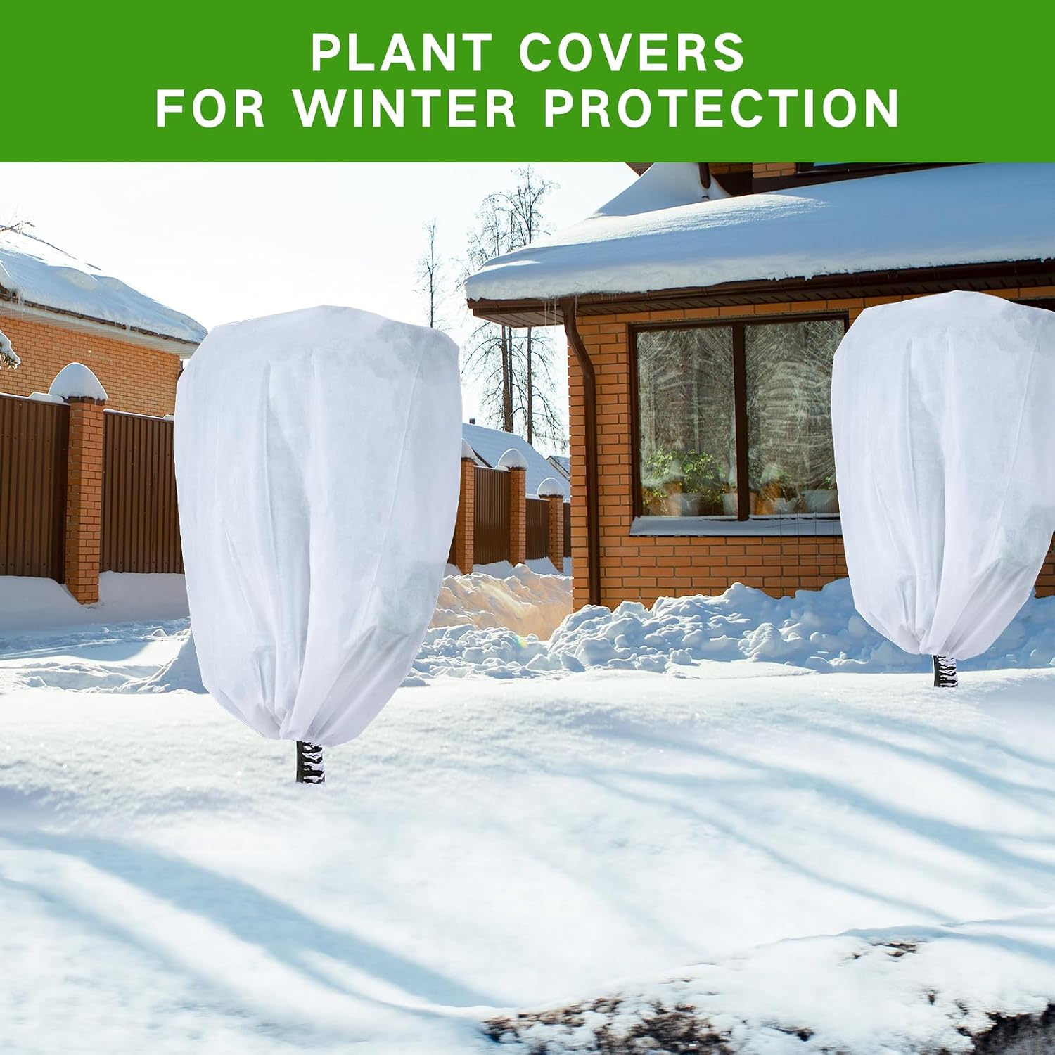 Garutom 2-Pack Plant Covers Freeze Protection 48" x 72" 2.2 oz, Frost Cloth Plants Jacket Drawstring Tree Cover for