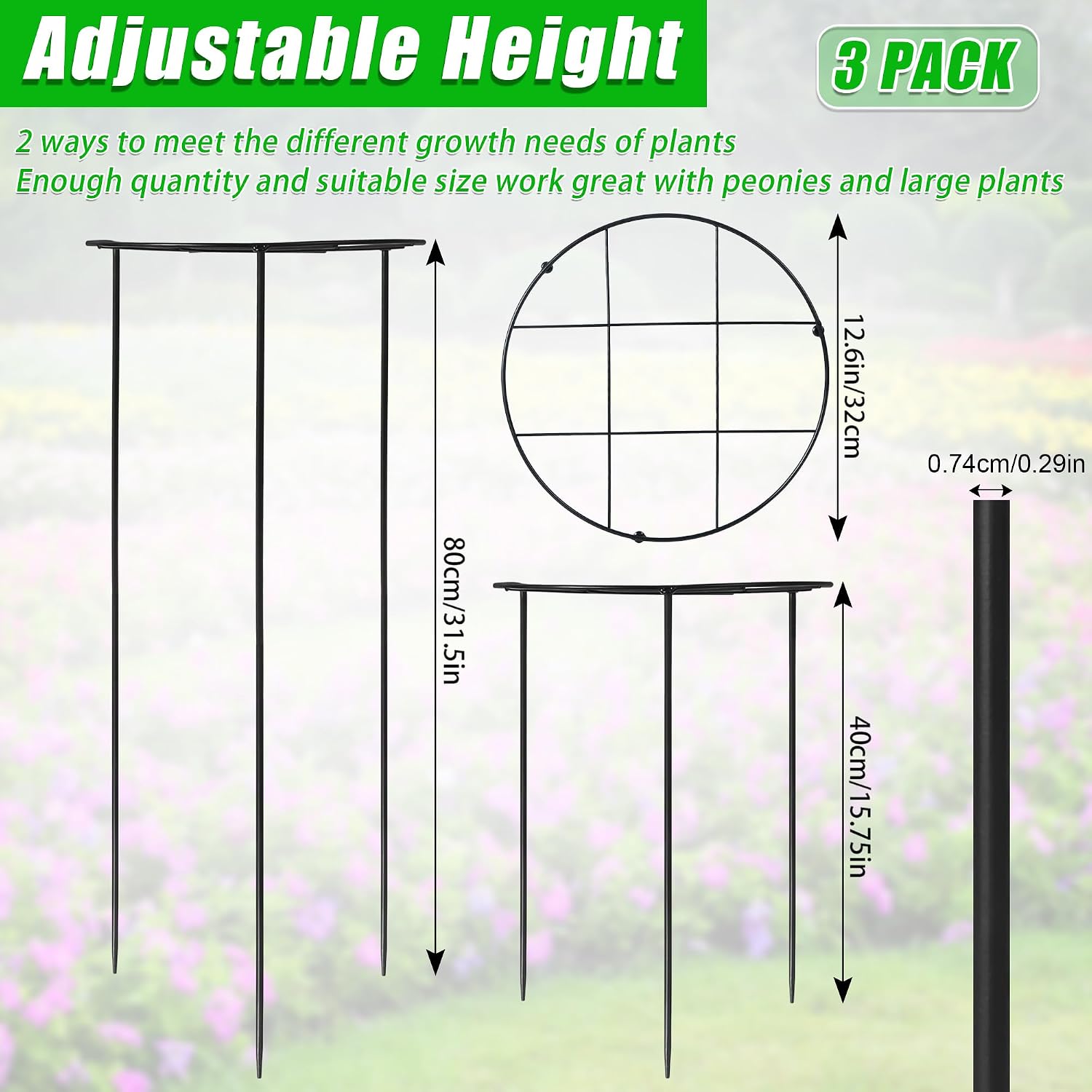 Peony Cages and Supports, 31.5"H x 12.6"D Plant Supports for Outdoor Plants | Large Peony Support Cages, 7mm Heavy Duty