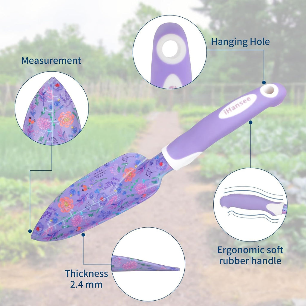 Purple Garden Tools Set 10 Pieces, Gardening Gifts for Women | Aluminum Alloy Steel Hand Tool Kit w/Non-Slip Ergonomic