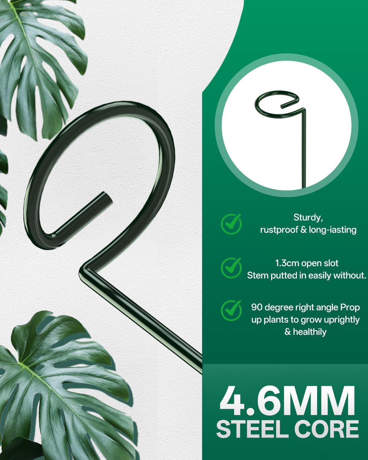 12 Pack 23.6 In Metal Plant Stakes, Plant Support Stakes with 15 Twist Tie | Adjustable Plant Supports, Flower Stakes