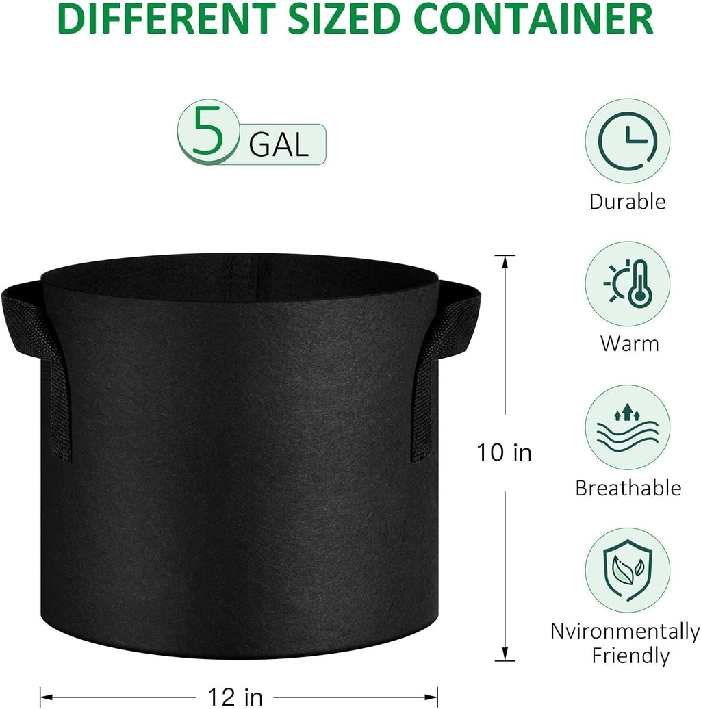 JNYONG 24-Pack 5 Gallon Thickened Non-Woven Grow Bags | Aeration Fabric Pots with Handles