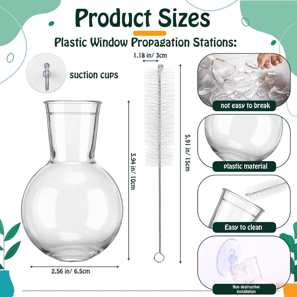 12 Pack Window Propagation Stations Plastic Wall Hanging Planter with Suction Cups Brush Window Suction Plant Holder