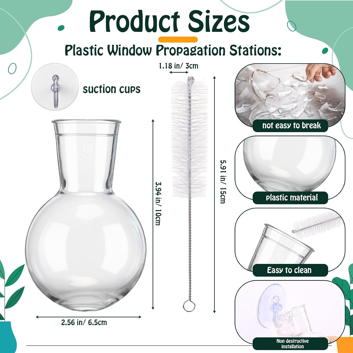 12 Pack Window Propagation Stations Plastic Wall Hanging Planter with Suction Cups Brush Window Suction Plant Holder