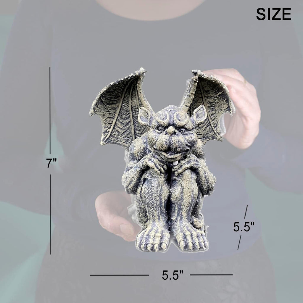 OwMell Gargoyle Sitting Statue Garden Guardian Sculpture Figurine 7 Inch | Gothic Indoor Outdoor Garden Decor Statue