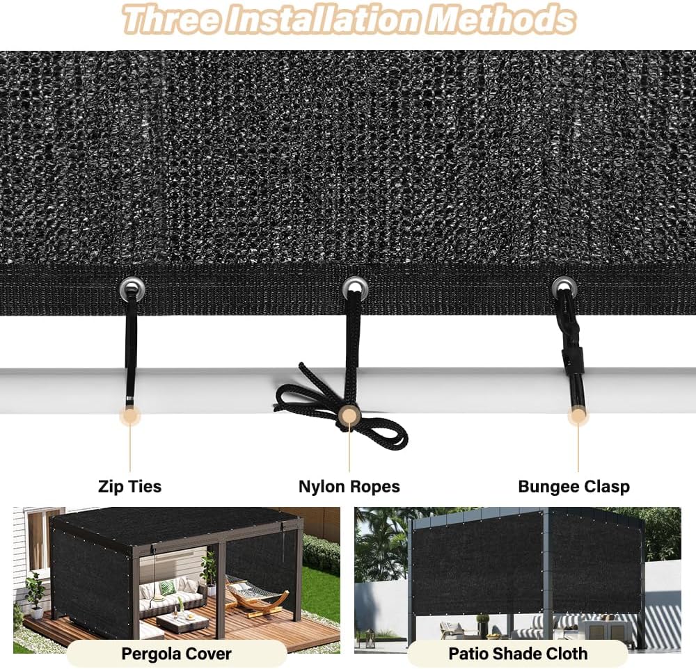 Kokorona 90% Sun Shade Cloth with Grommets, 8' x 12' Pergola Shade Cover for Outdoor Patio, Mesh Tarp Patio Sun Screen