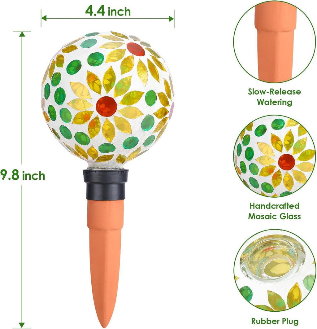 Plant Watering Globes Mosaic Self Watering Spikes 2 Pack | Indoor Outdoor Plants Automatic Plant Waterer Plant Watering