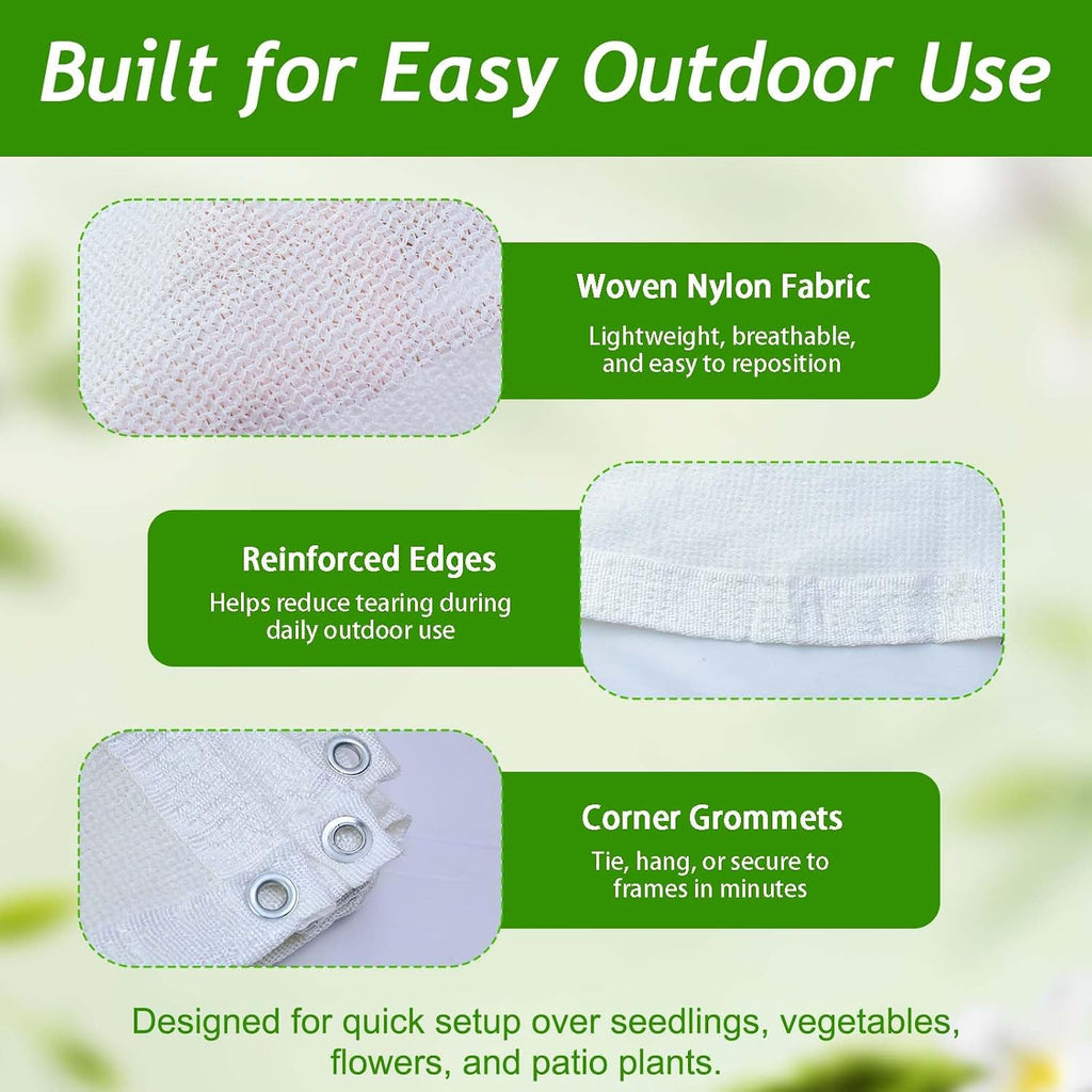 Wenfan 9.84 * 13.12Ft White Shade Cloth for Garden Plant Shade Nylon Cloth with Grommets Plant Sun Protection Shelter