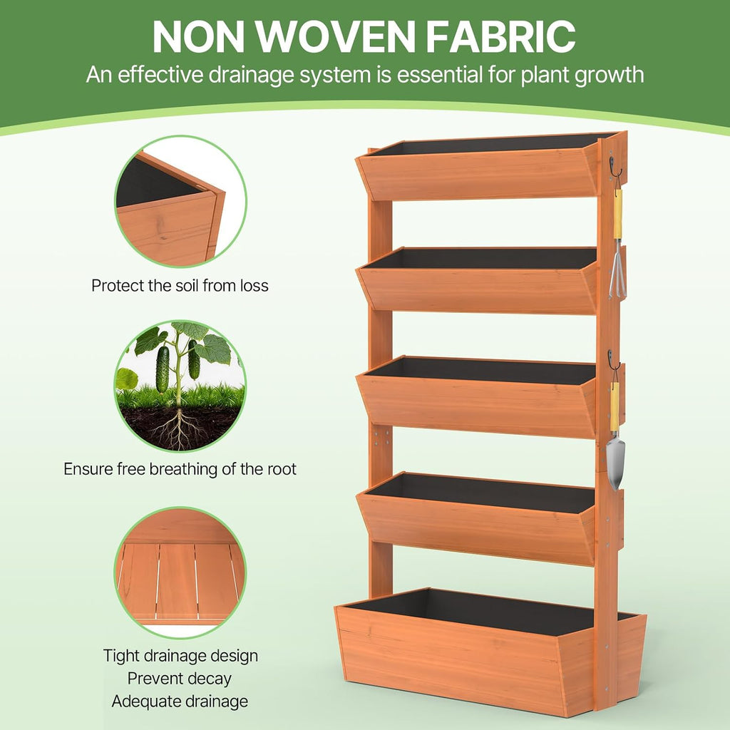Suteck Raised Garden Bed, 5 Tier Vertical Wooden Planter Box | Freestanding Raised Planter for Outdoor Vegetables