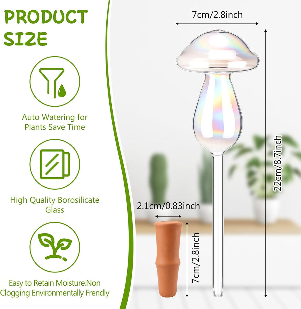 6 Pcs Non-Clogging Plant Watering Globes, Slow Release Mushroom Self Watering Planter Insert, Laser Automatic Glass