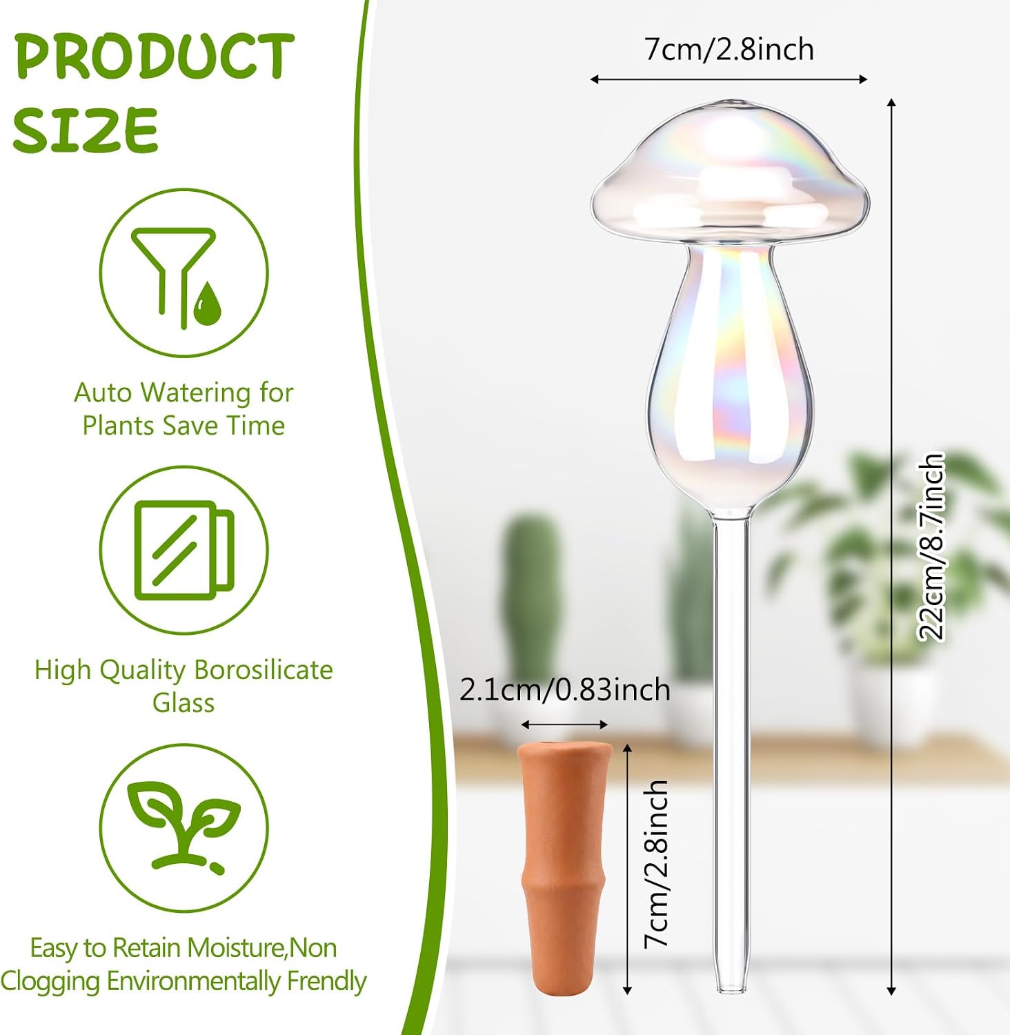 6 Pcs Non-Clogging Plant Watering Globes, Slow Release Mushroom Self Watering Planter Insert, Laser Automatic Glass