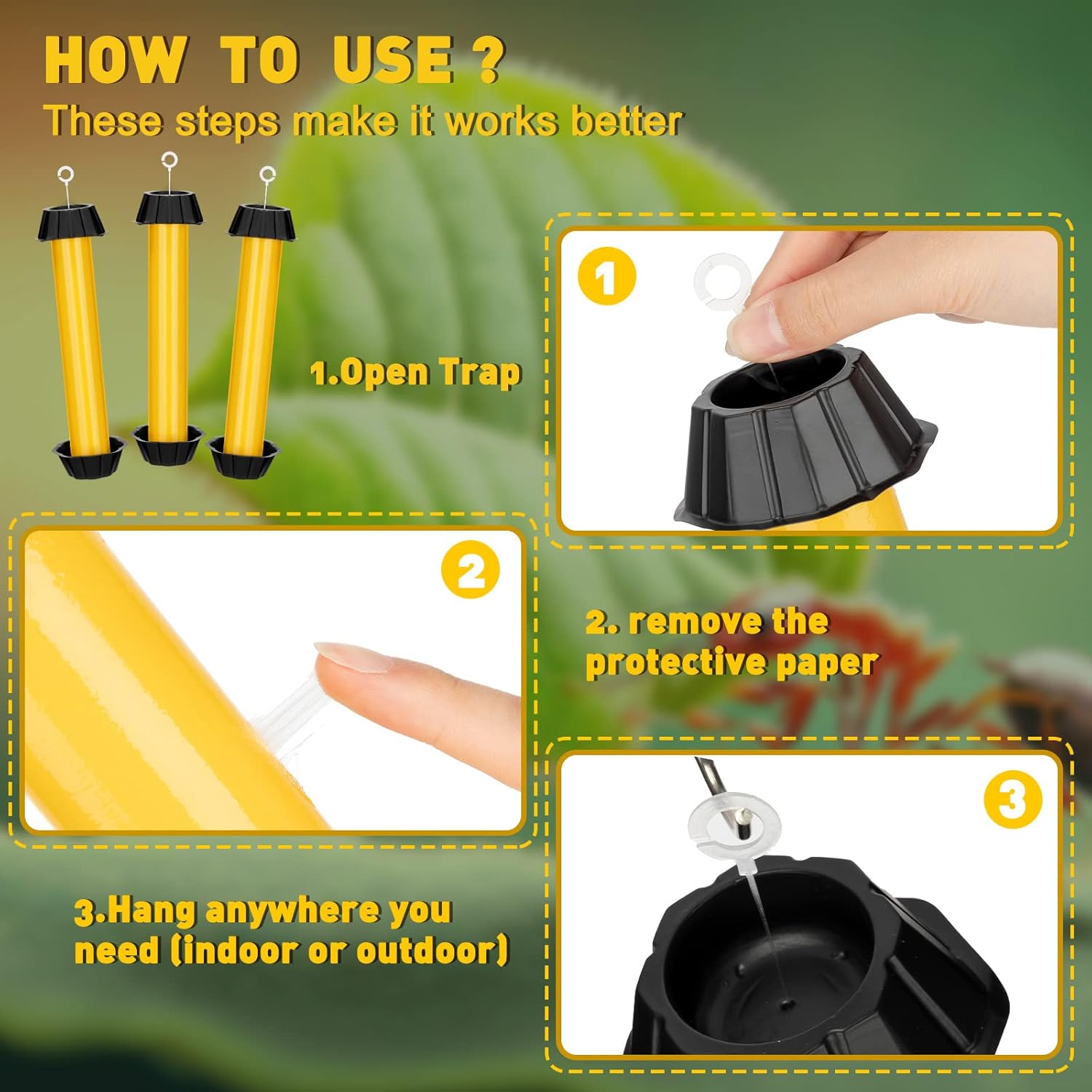 Qualirey 8 Pcs Sticky Fly Trap Fly Stick Indoor Outdoor Long Lasting Hanging Flies Bug Catcher Paper Tape Strips with