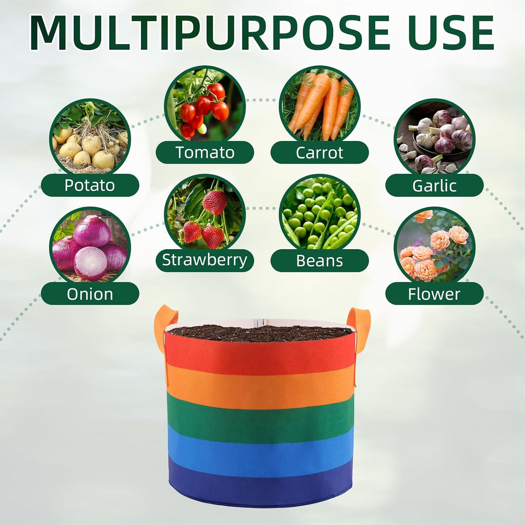LITLANDSTAR 6 Pack 10 Gallon Grow Bags, Heavy Duty Thickened Colorful Nonwoven Plant Fabric Pots with Handles