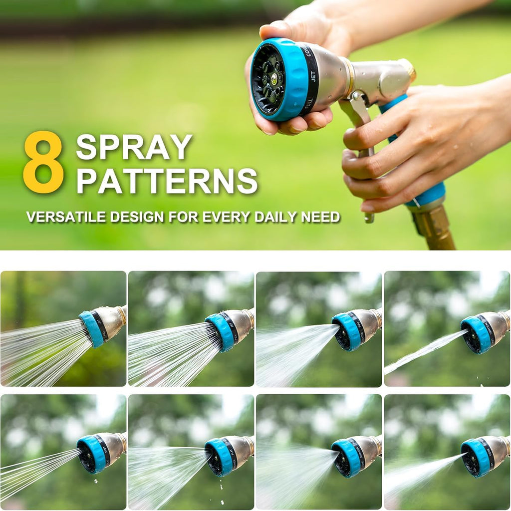 FANHAO Metal Garden Hose Nozzle Heavy Duty, 8 Spray Patterns, High Pressure | Comfortable Non-Slip Handle, Hands-Free