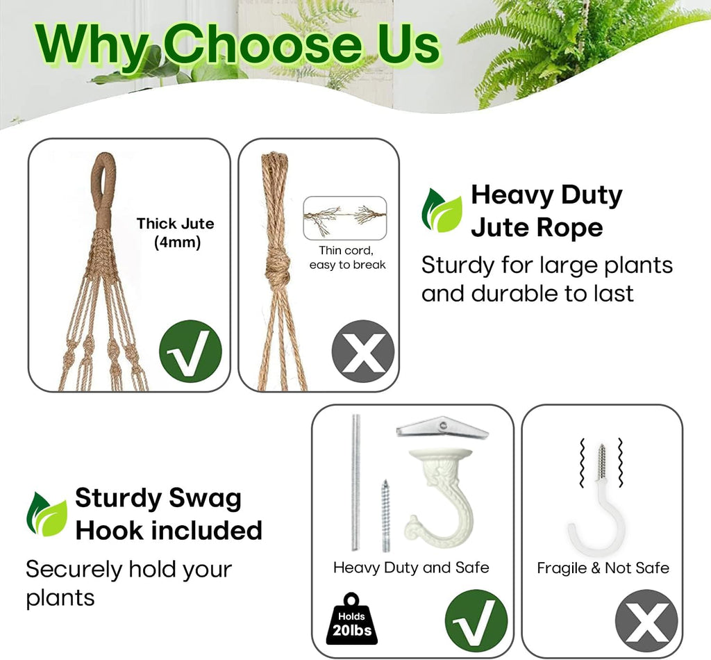 2 Pack Macrame Plant Hanger Large for 12 inch Pot, Large Plant Hanger | Large Macrame Plant Hanger, Long & Outdoor