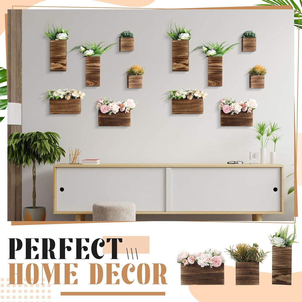 6 Pack Rustic Wood Wall Planters Hanging Wall Planters Pocket Vases Hanging Decor Vase for Plants Dried Flowers Faux