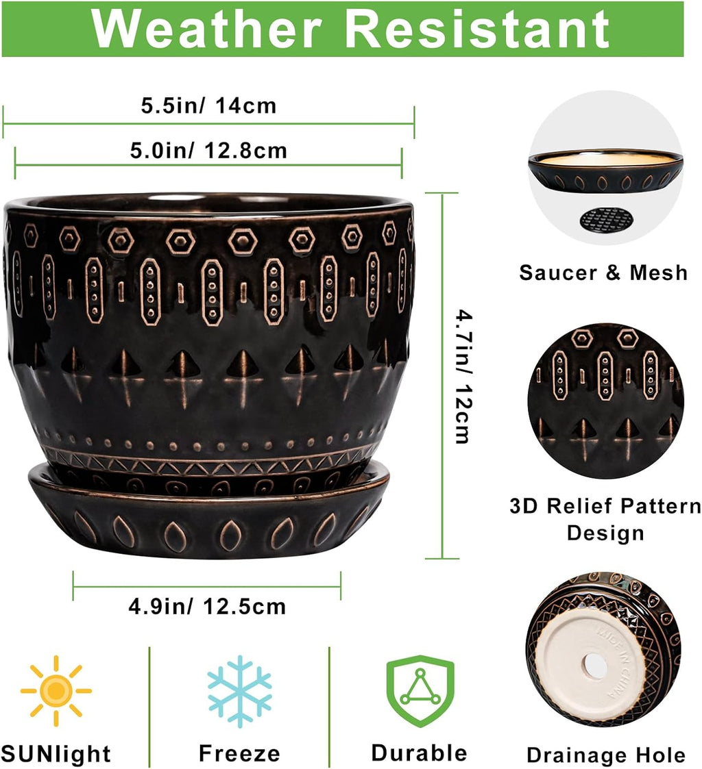 G EPGardening Ceramic Pot for Plants 5.5 Inch - Ceramic Plant Pot Indoor with Drainage Hole and Saucer, Round Boho